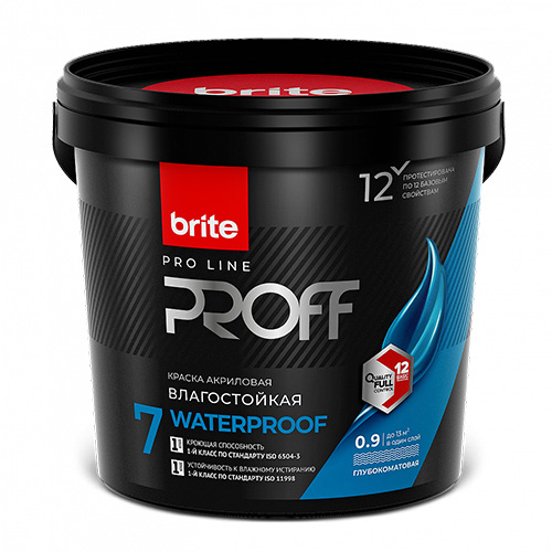 Краска BRITE PROFESSIONAL интерьерная влагостойкая белая глубокоматовая база А, ведро 0,9 л